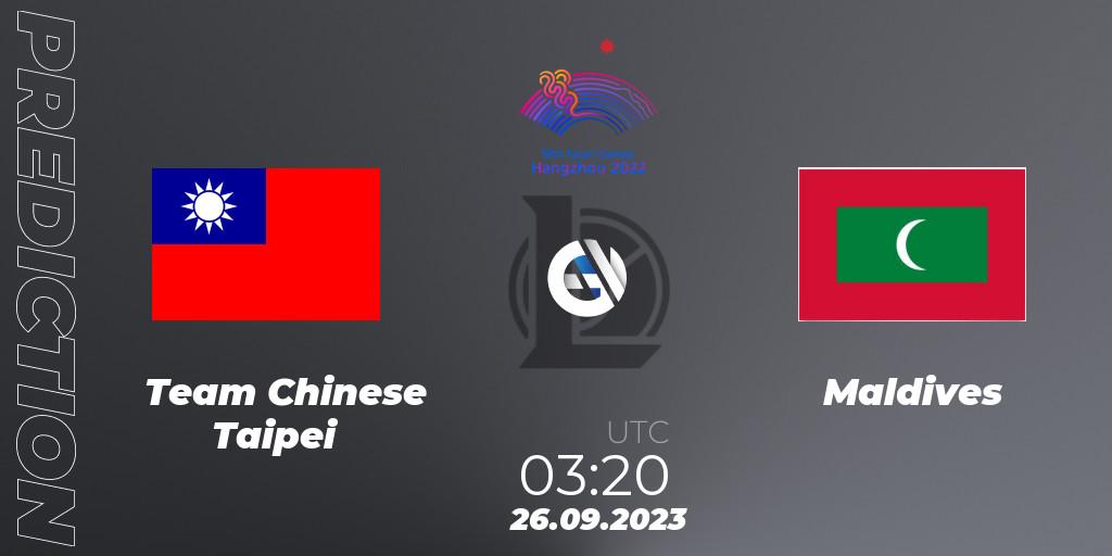 Team Chinese Taipei - Maldives: прогноз. 26.09.2023 at 03:20, LoL, 2022 Asian Games