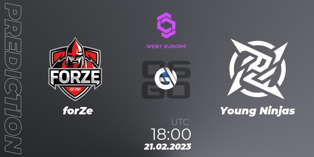 forZe - Young Ninjas: прогноз. 21.02.2023 at 18:00, Counter-Strike (CS2), CCT West Europe Series #1