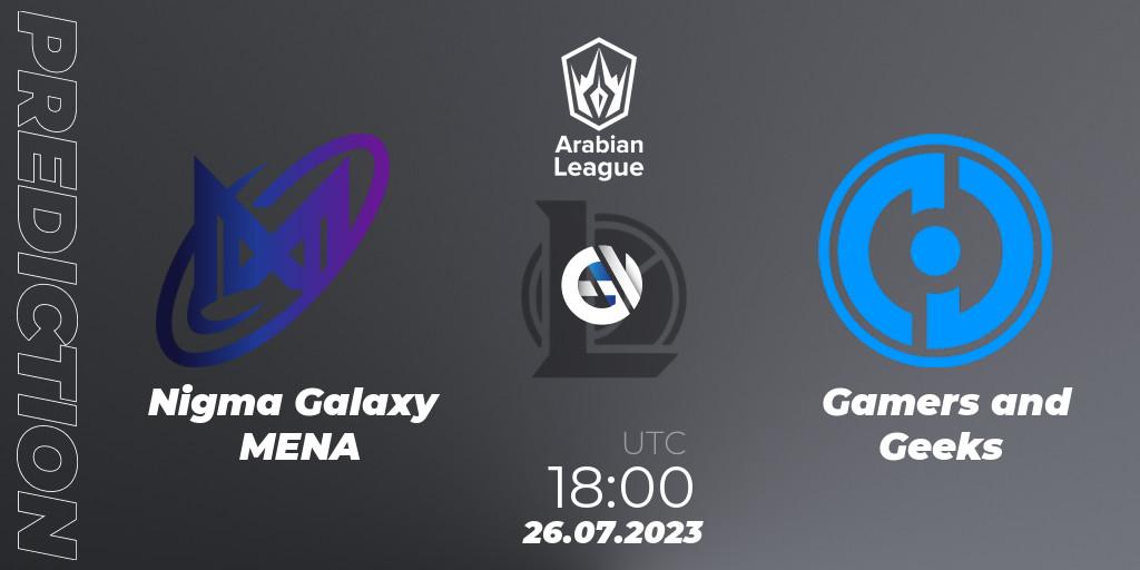 Nigma Galaxy MENA - Gamers and Geeks: прогноз. 26.07.23, LoL, Arabian League Summer 2023 - Group Stage