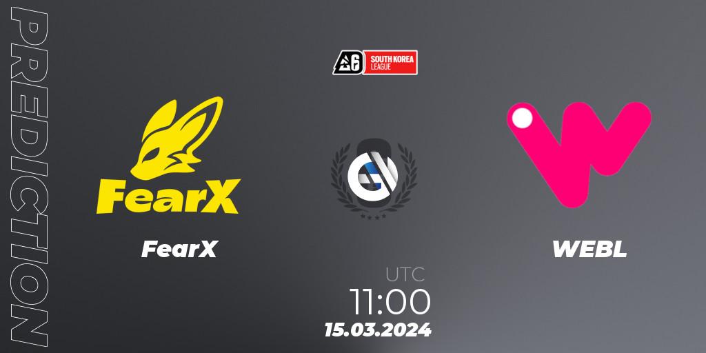 FearX - WEBL: прогноз. 15.03.2024 at 11:00, Rainbow Six, South Korea League 2024 - Stage 1