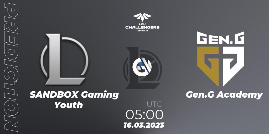 SANDBOX Gaming Youth - Gen.G Academy: прогноз. 16.03.2023 at 05:00, LoL, LCK Challengers League 2023 Spring