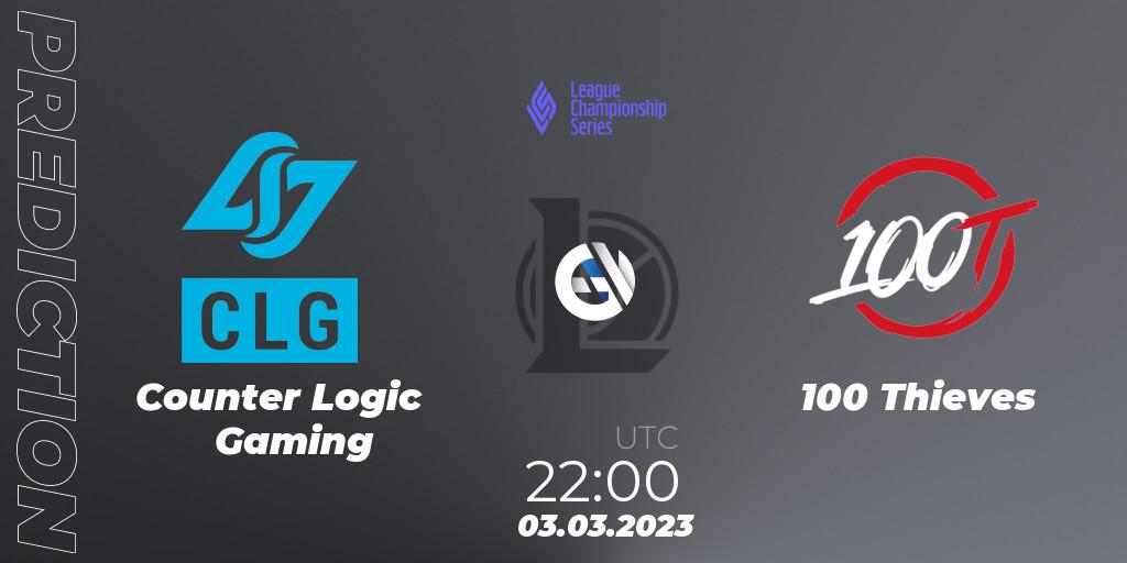 Counter Logic Gaming - 100 Thieves: прогноз. 17.02.2023 at 00:00, LoL, LCS Spring 2023 - Group Stage