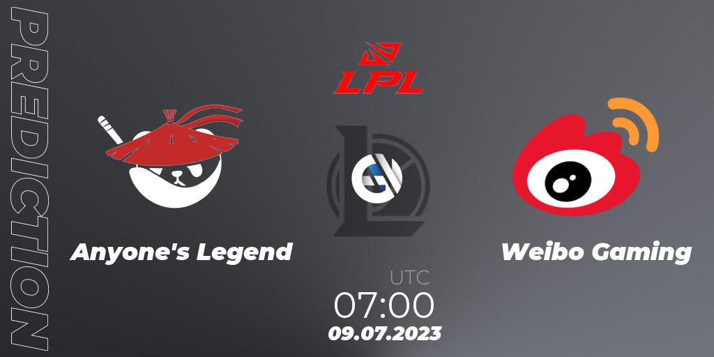 Anyone's Legend - Weibo Gaming: прогноз. 09.07.2023 at 07:00, LoL, LPL Summer 2023 Regular Season