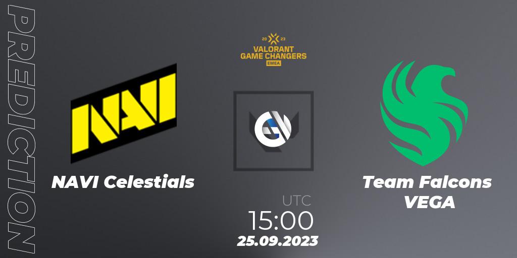 NAVI Celestials - Team Falcons VEGA: прогноз. 25.09.2023 at 15:00, VALORANT, VCT 2023: Game Changers EMEA Stage 3 - Group Stage