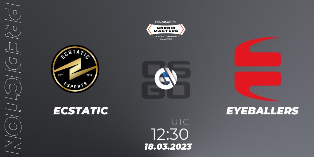 ECSTATIC - EYEBALLERS: прогноз. 18.03.2023 at 12:30, Counter-Strike (CS2), Pelaajat Nordic Masters Spring 2023 - BLAST Premier Qualifier