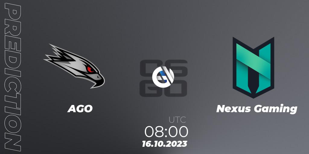AGO - Nexus Gaming: прогноз. 16.10.2023 at 09:00, Counter-Strike (CS2), European Pro League Season 11: Division 2