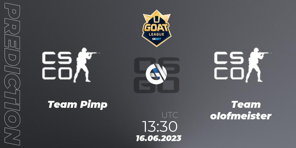 Team Pimp - Team olofmeister: прогноз. 16.06.2023 at 13:30, Counter-Strike (CS2), 1xBet GOAT League 2023 Summer VACation