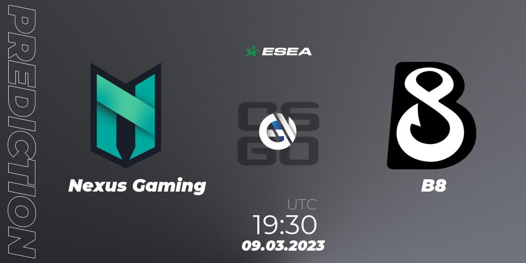 Nexus Gaming - B8: прогноз. 09.03.2023 at 18:30, Counter-Strike (CS2), ESEA Season 44: Advanced Division - Europe