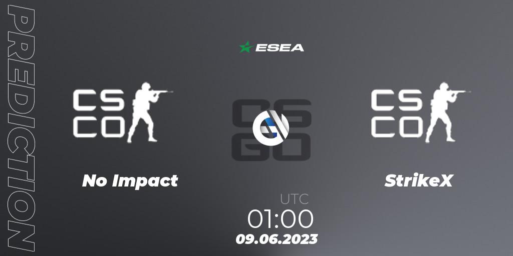 No Impact - StrikeX: прогноз. 09.06.23, CS2 (CS:GO), ESEA Advanced Season 45 North America