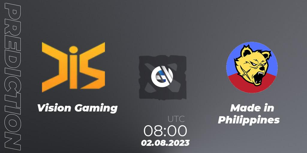 Vision Gaming - Made in Philippines: прогноз. 02.08.2023 at 08:00, Dota 2, 1XPLORE Asia #2