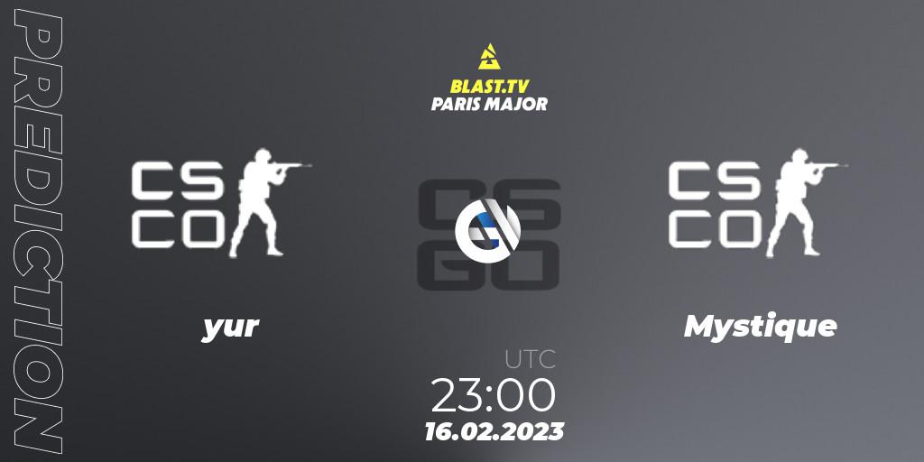 yur - Mystique: прогноз. 16.02.2023 at 23:00, Counter-Strike (CS2), BLAST.tv Paris Major 2023 North America RMR Open Qualifier 2