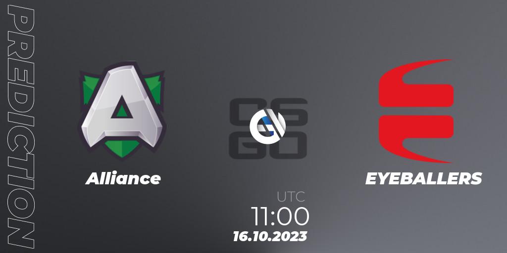 Alliance - EYEBALLERS: прогноз. 16.10.2023 at 11:00, Counter-Strike (CS2), YaLLa Compass 2024