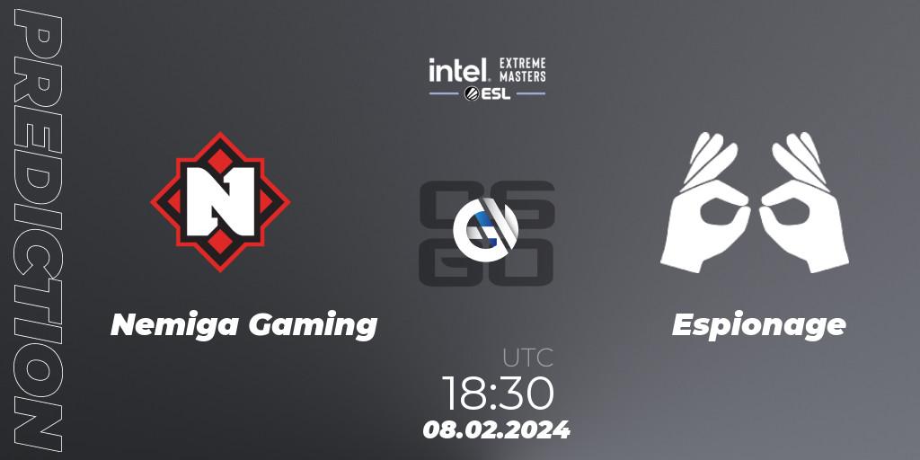Nemiga Gaming - Espionage: прогноз. 08.02.2024 at 18:30, Counter-Strike (CS2), Intel Extreme Masters China 2024: European Closed Qualifier