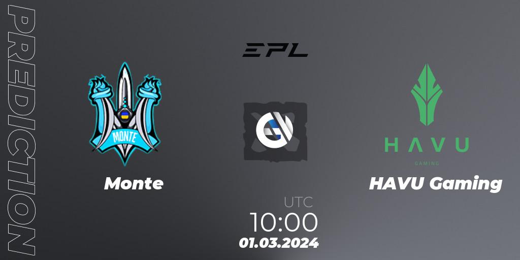 Monte - HAVU Gaming: прогноз. 01.03.2024 at 10:31, Dota 2, European Pro League Season 17: Division 2