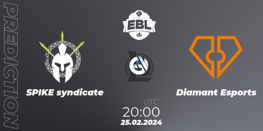SPIKE syndicate - Diamant Esports: прогноз. 25.02.24, LoL, Esports Balkan League Season 14