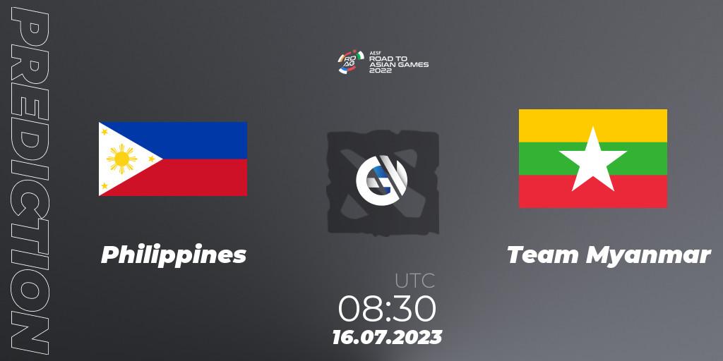 Philippines - Team Myanmar: прогноз. 16.07.2023 at 08:30, Dota 2, 2022 AESF Road to Asian Games - Southeast Asia