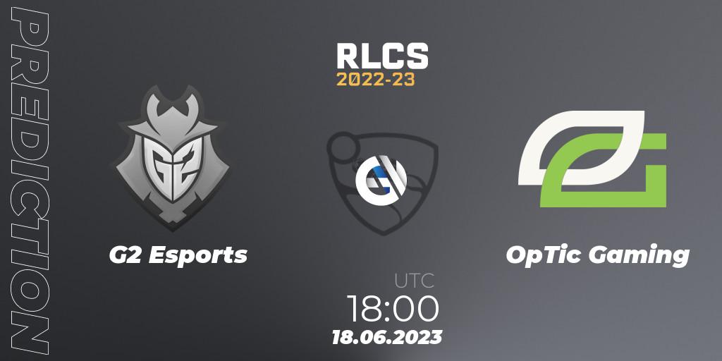 G2 Esports - OpTic Gaming: прогноз. 18.06.2023 at 18:00, Rocket League, RLCS 2022-23 - Spring: North America Regional 3 - Spring Invitational