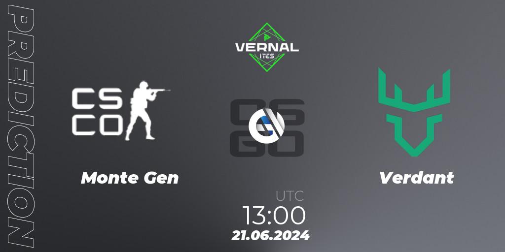 Monte Gen - Verdant: прогноз. 21.06.2024 at 13:00, Counter-Strike (CS2), ITES Vernal