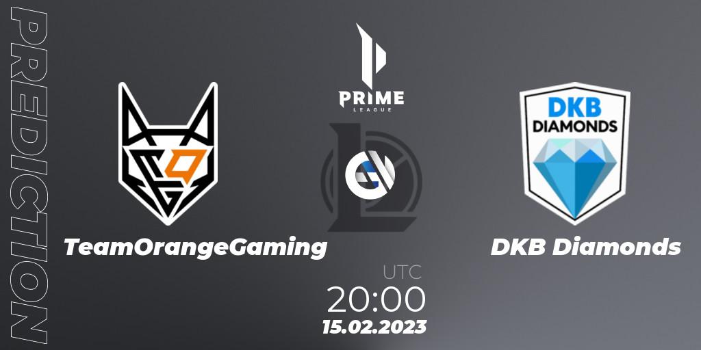 TeamOrangeGaming - DKB Diamonds: прогноз. 15.02.2023 at 20:00, LoL, Prime League 2nd Division Spring 2023 - Group Stage