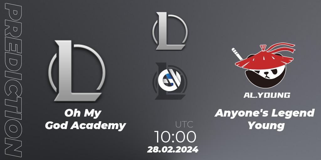Oh My God Academy - Anyone's Legend Young: прогноз. 28.02.2024 at 10:00, LoL, LDL 2024 - Stage 1