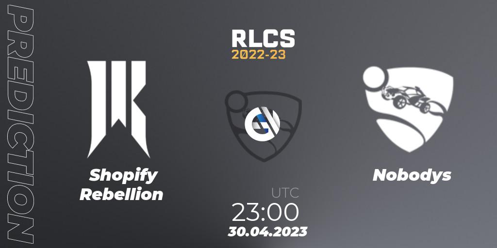 Shopify Rebellion - Nobodys: прогноз. 30.04.2023 at 23:00, Rocket League, RLCS 2022-23 - Spring: North America Regional 1 - Spring Open: Closed Qualifier
