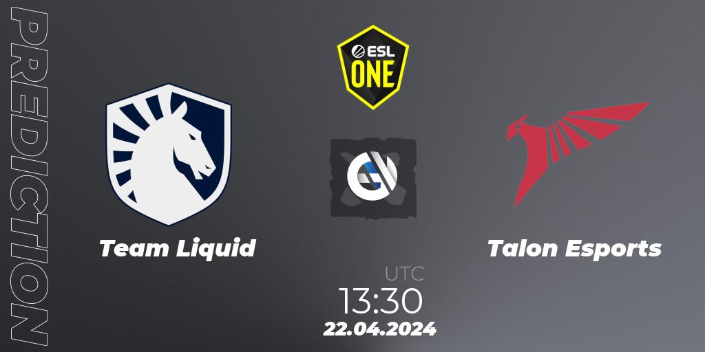 Team Liquid - Talon Esports: прогноз. 22.04.2024 at 13:40, Dota 2, ESL One Birmingham 2024