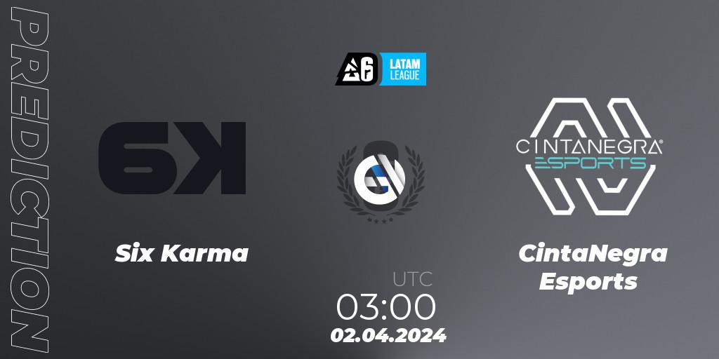 Six Karma - CintaNegra Esports: прогноз. 02.04.2024 at 03:00, Rainbow Six, LATAM League 2024 - Stage 1: LATAM North