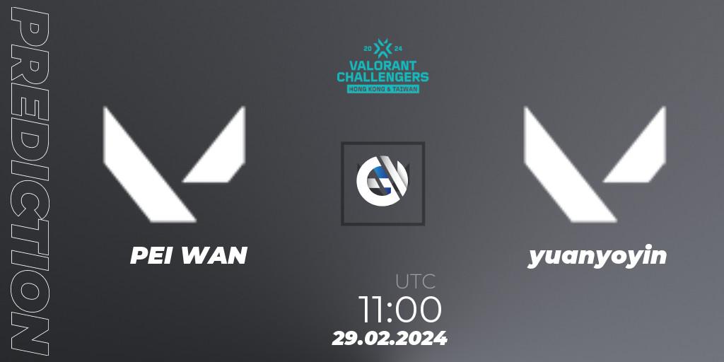 PEI WAN - yuanyoyin: прогноз. 29.02.2024 at 11:00, VALORANT, VALORANT Challengers Hong Kong and Taiwan 2024: Split 1