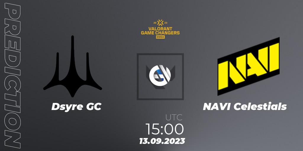 Dsyre GC - NAVI Celestials: прогноз. 13.09.2023 at 15:00, VALORANT, VCT 2023: Game Changers EMEA Stage 3 - Group Stage