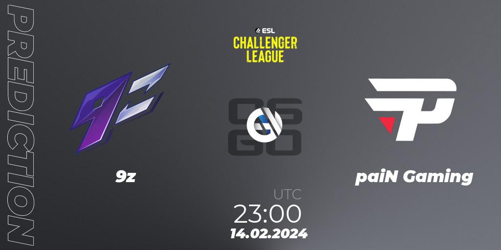 9z - paiN Gaming: прогноз. 14.02.2024 at 23:00, Counter-Strike (CS2), ESL Challenger League Season 47: South America