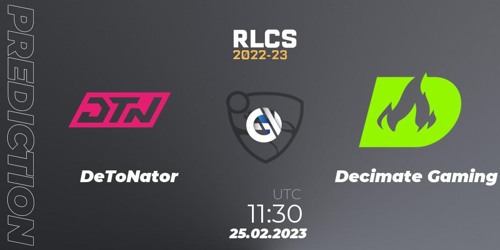 DeToNator - Decimate Gaming: прогноз. 25.02.2023 at 11:30, Rocket League, RLCS 2022-23 - Winter: Asia-Pacific Regional 3 - Winter Invitational
