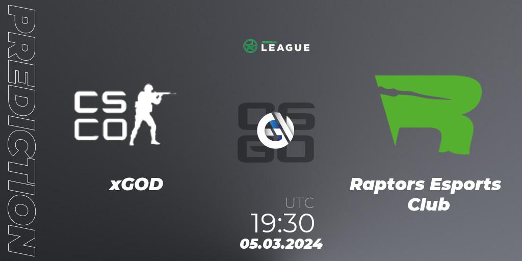 xGOD - Raptors Esports Club: прогноз. 05.03.2024 at 19:30, Counter-Strike (CS2), ESEA Season 48: Main Division - Europe