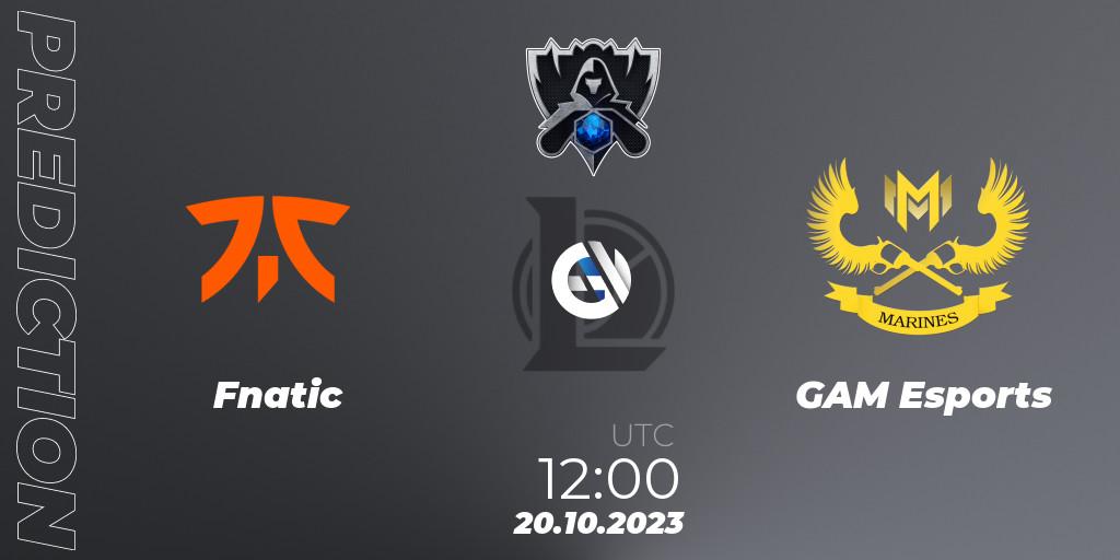Fnatic - GAM Esports: прогноз. 20.10.2023 at 08:30, LoL, Worlds 2023 LoL - Group Stage