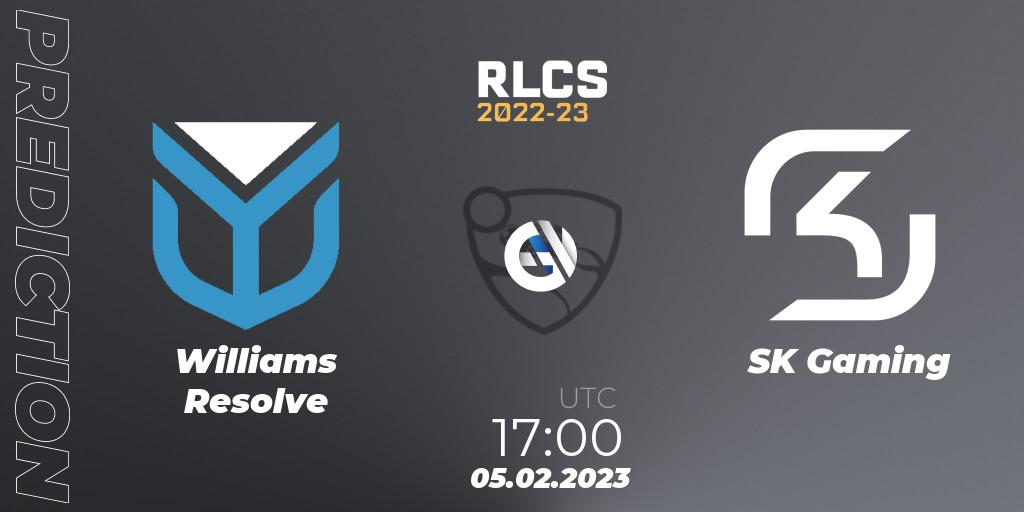 Williams Resolve - SK Gaming: прогноз. 05.02.2023 at 17:00, Rocket League, RLCS 2022-23 - Winter: Europe Regional 2 - Winter Cup: Closed Qualifier