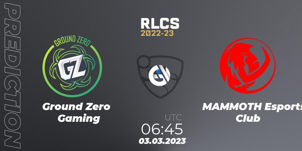 Ground Zero Gaming - MAMMOTH Esports Club: прогноз. 03.03.2023 at 06:45, Rocket League, RLCS 2022-23 - Winter: Oceania Regional 3 - Winter Invitational