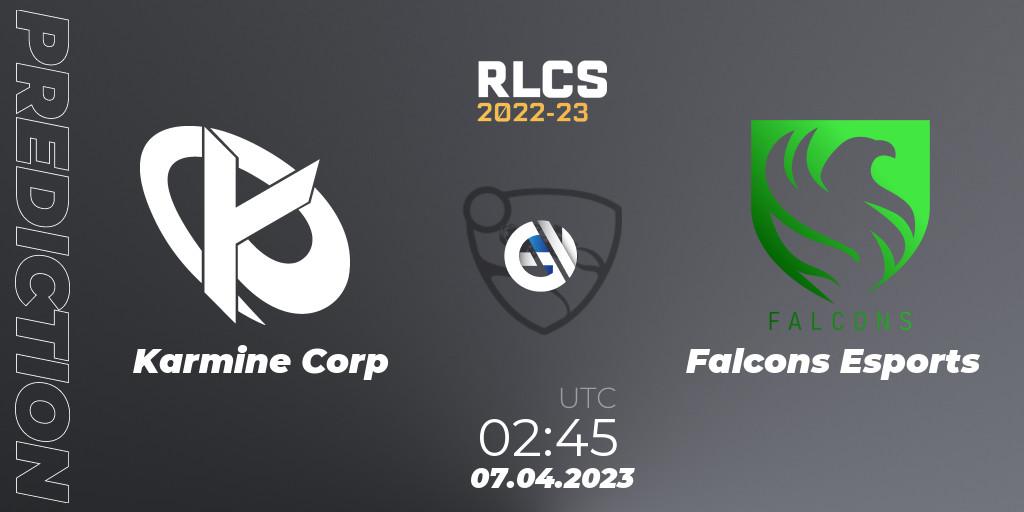 Karmine Corp - Falcons Esports: прогноз. 07.04.2023 at 01:00, Rocket League, RLCS 2022-23 - Winter Split Major