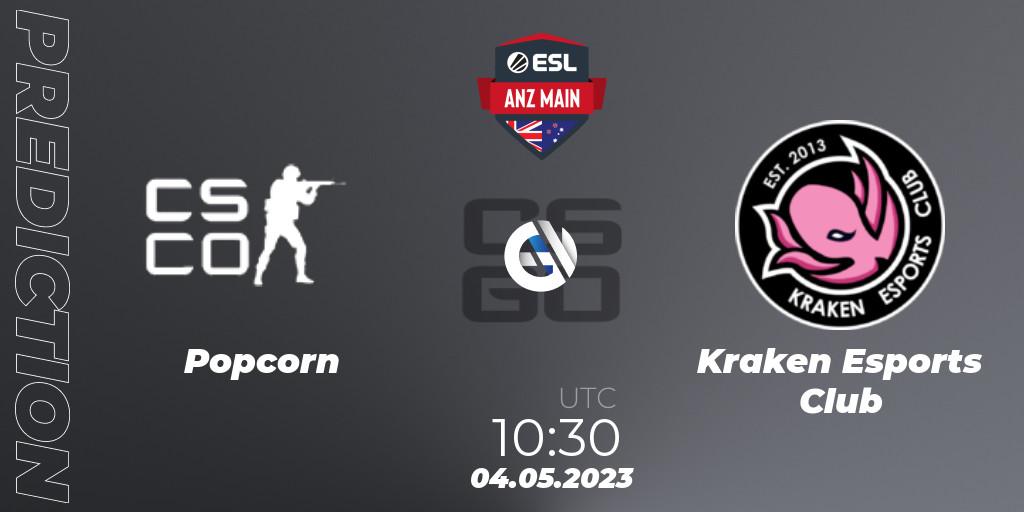 Popcorn - Kraken Esports Club: прогноз. 04.05.2023 at 10:30, Counter-Strike (CS2), ESL ANZ Main Season 16