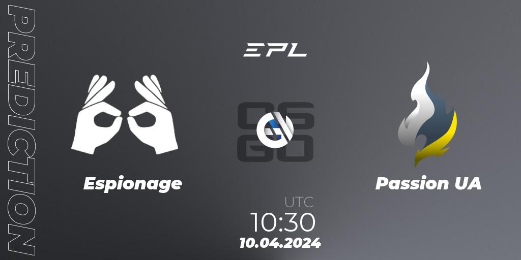 Espionage - Passion UA: прогноз. 10.04.24, CS2 (CS:GO), European Pro League Season 15