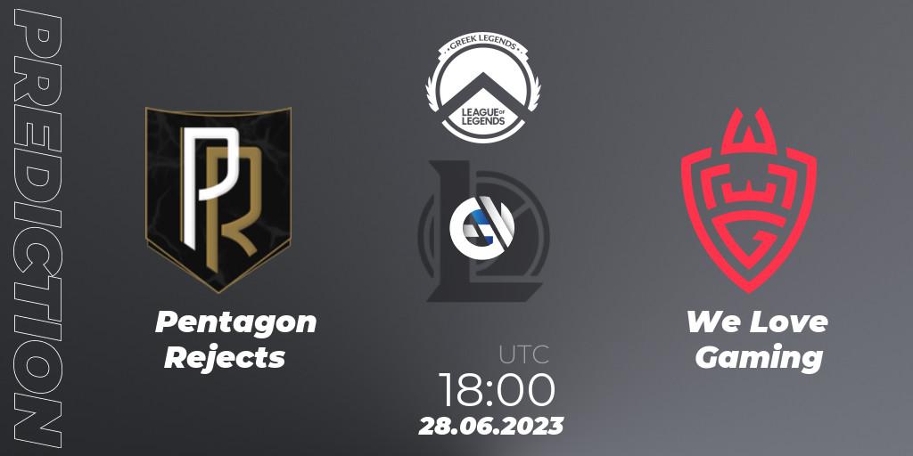 Pentagon Rejects - We Love Gaming: прогноз. 28.06.2023 at 18:00, LoL, Greek Legends League Summer 2023