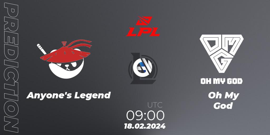 Anyone's Legend - Oh My God: прогноз. 18.02.2024 at 09:00, LoL, LPL Spring 2024 - Group Stage