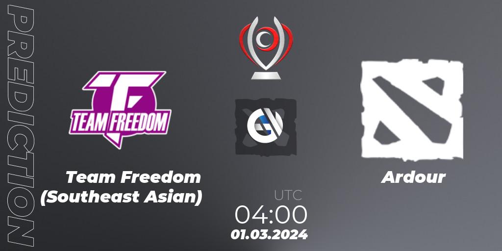 Team Freedom (Southeast Asian) - Ardour: прогноз. 01.03.2024 at 04:00, Dota 2, Opus League