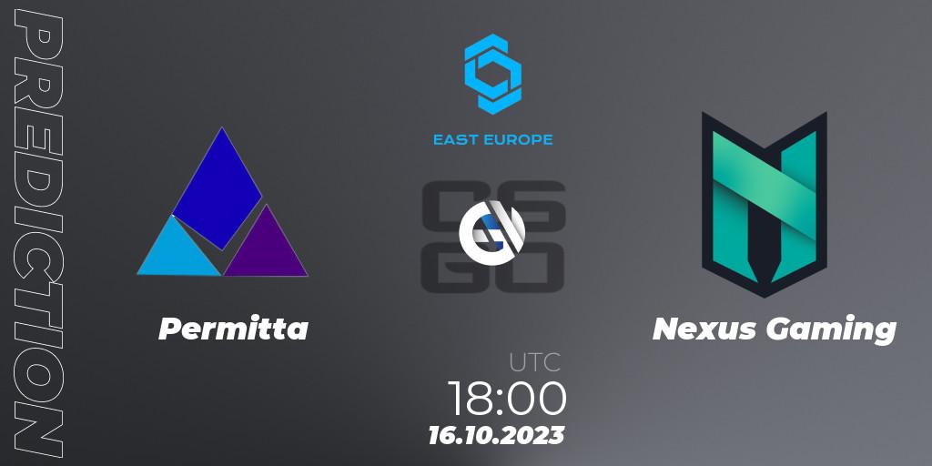 Permitta - Nexus Gaming: прогноз. 16.10.2023 at 18:00, Counter-Strike (CS2), CCT East Europe Series #3