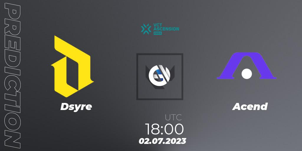 Dsyre - Acend: прогноз. 02.07.2023 at 18:20, VALORANT, VALORANT Challengers Ascension 2023: EMEA - Group Stage