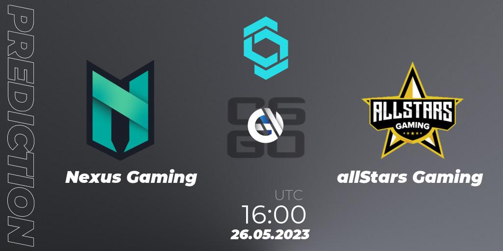Nexus Gaming - allStars Gaming: прогноз. 26.05.2023 at 16:00, Counter-Strike (CS2), CCT North Europe Series 5 Closed Qualifier