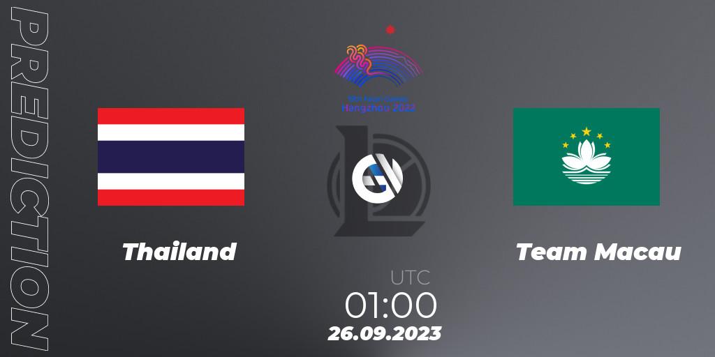Thailand - Team Macau: прогноз. 26.09.2023 at 01:00, LoL, 2022 Asian Games