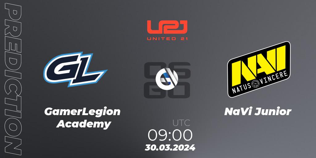 GamerLegion Academy - NaVi Junior: прогноз. 30.03.2024 at 12:00, Counter-Strike (CS2), United21 Season 13