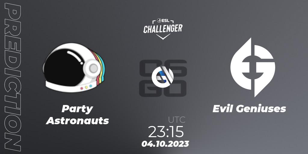 Party Astronauts - Evil Geniuses: прогноз. 04.10.2023 at 23:15, Counter-Strike (CS2), ESL Challenger at DreamHack Winter 2023: North American Open Qualifier