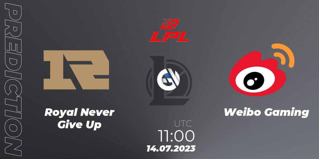 Royal Never Give Up - Weibo Gaming: прогноз. 14.07.23, LoL, LPL Summer 2023 Regular Season