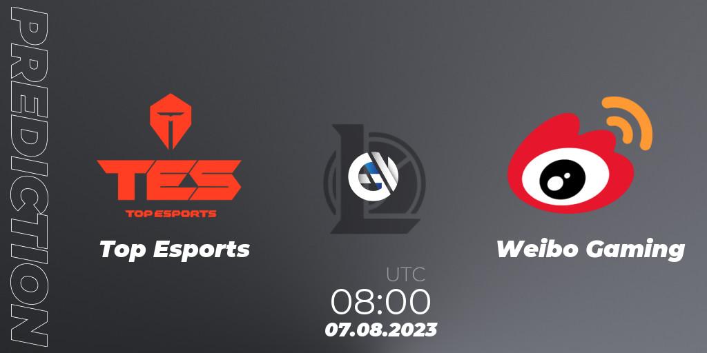 Top Esports - Weibo Gaming: прогноз. 07.08.2023 at 08:00, LoL, LPL Regional Finals 2023