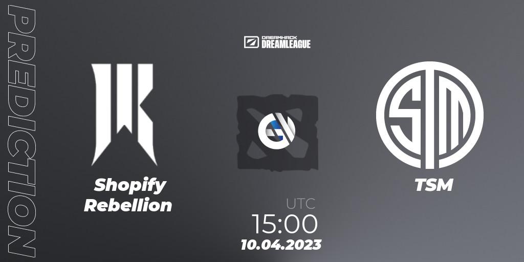Shopify Rebellion - TSM: прогноз. 10.04.2023 at 15:04, Dota 2, DreamLeague Season 19 - Group Stage 1